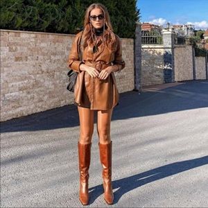 Belted faux leather shirt